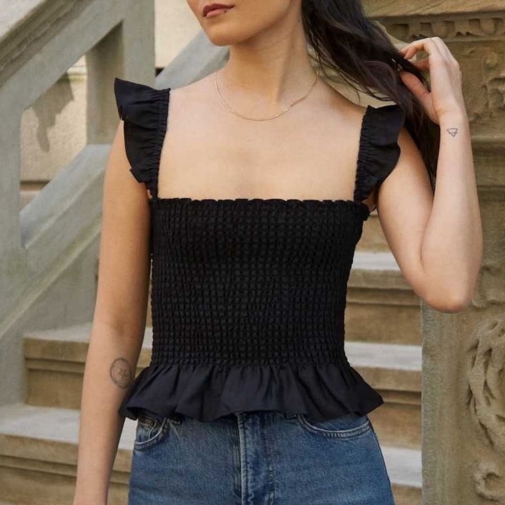 Reformation Junebug Linen Top In Black
